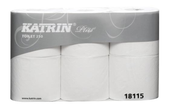 761640 Katrin 79933 Toalettpapir Katrin 250 plus 2-lag 36 m. Ekstra mykt og hvitt papir |  pk à 6 rl
